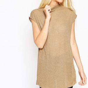 Longline Top Side Split Turtleneck In Rib